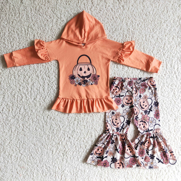 Pumpkin Lantern Floral Hoodie Girls Halloween Outfits