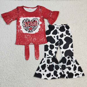 XOXO Love Cow Print Red Girls Valentine Outfits