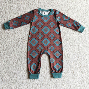 Aztec Brown Blue Boys Fall Romper