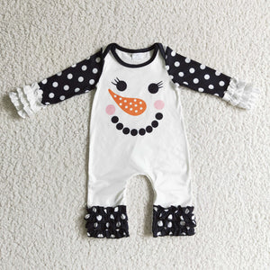 Snowman White Polka Dots Black Girls Christmas Romper