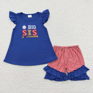 Big Sis Baseball Blue Girls Shorts Sets