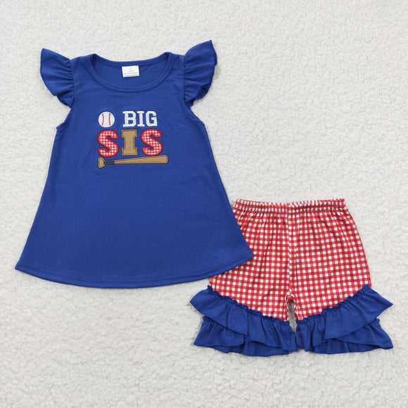 Big Sis Baseball Blue Girls Shorts Sets