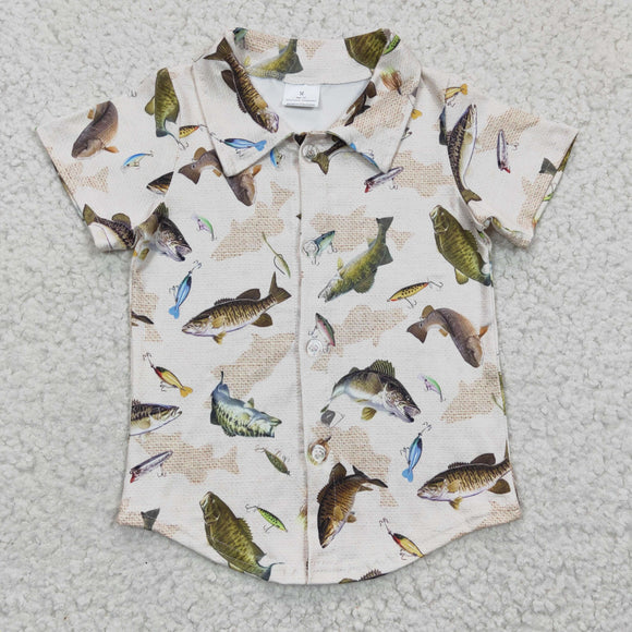 Fishing Gray Boys Short Sleeve Top