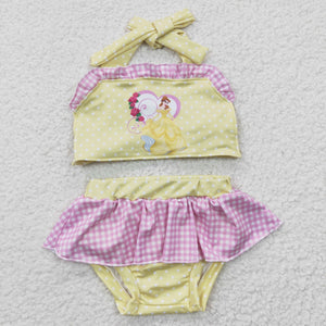 Cartoon Polka Dots Pink Plaid Yellow Girls Swimsuits