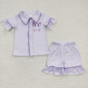 Bunny Purple Stripe Girls Easter Pajamas
