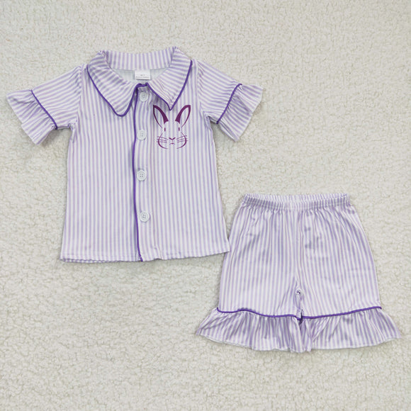 Bunny Purple Stripe Girls Easter Pajamas