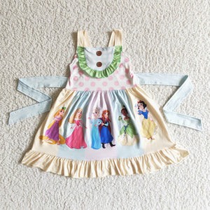 Cartoon Princess Belt Girls Patchwork Dress