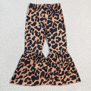 Leopard Print Orange Girls Milk Silk Bell Bottoms Pants