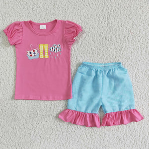 Promotional Umbrella Rain Boots Embroidery Girls Shorts Sets
