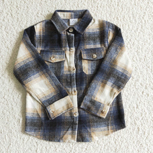 Blue Beige Plaid Shirt Boys Long Sleeve Top