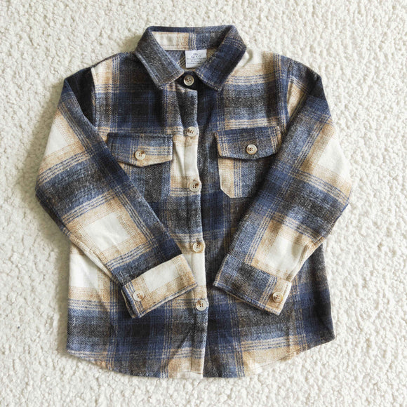 Blue Beige Plaid Shirt Boys Long Sleeve Top
