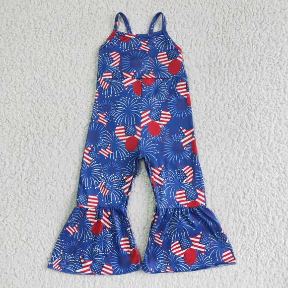 Cartoon Stars Firework Blue 4th of July Jumpsuit