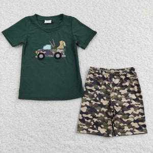 Jungle Hunting Dog Camo Green Boys Shorts Sets