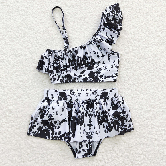 Cowhide Black White Girls Swimsuits