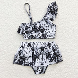 Cowhide Black White Girls Swimsuits