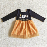 Promotional Happy New Year Balloon Gold Sequins Gauze Black Girls Long Sleeve Dress