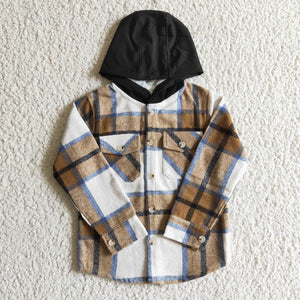 Brown Plaid Black Hoodie Boys Hoodie Top