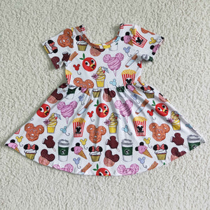 Promotional Cartoon Bird Food Girls Short Sleeve Dress