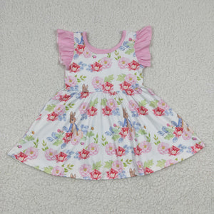 Bunny Floral Pink Ruffles Girls Easter Dress