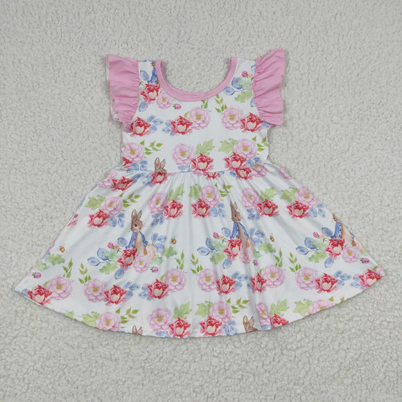 Bunny Floral Pink Ruffles Girls Easter Dress