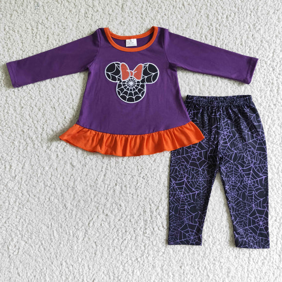 Promotional Cartoon Spiderwebs Purple Legging Girls Halloween Outfits