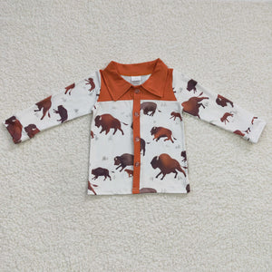 Bull Brown White Polo Boys Long Sleeve Top