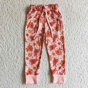 Pumpkin Leaves Pink Kids Halloween Pants