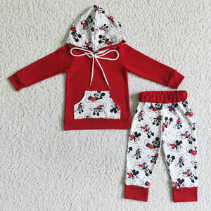 Promotional Cartoon Red White Boys Fall Hoodie Sets