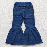 Elastic Waist Dark Flared Girls Jeans Pants