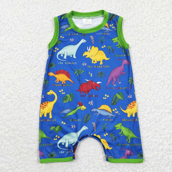 Dinosaur Blue Green Boys Summer Romper