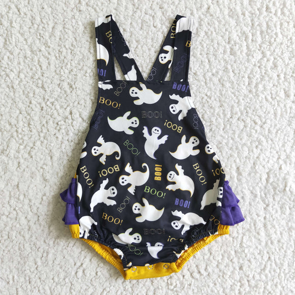 Boo Ghost Black Yellow Halloween Romper