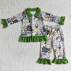 Cartoon Green Collar Girls Christmas Pajamas