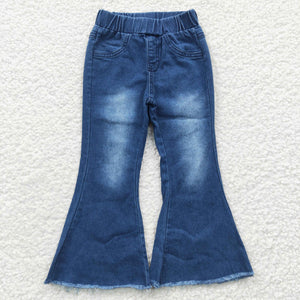 Bleached Elastic Waist Flared Girls Jeans Pants