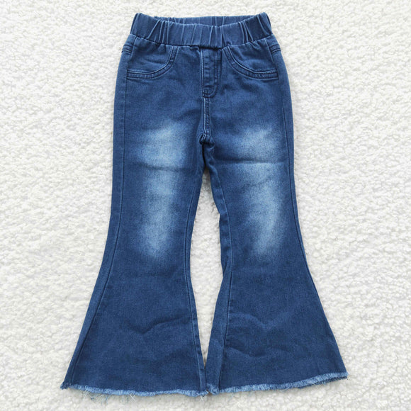 Bleached Elastic Waist Flared Girls Jeans Pants
