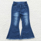 Bleached Elastic Waist Flared Girls Jeans Pants