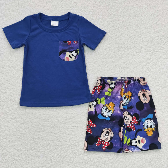 Cartoon Blue Purple Boys Shorts Sets
