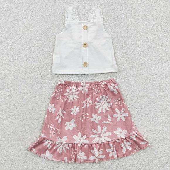 Promotional White Floral Pink Girls Skirt Sets