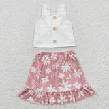 Promotional White Floral Pink Girls Skirt Sets