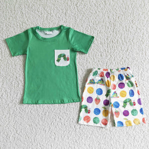 Inchworm Green Boys Shorts Sets