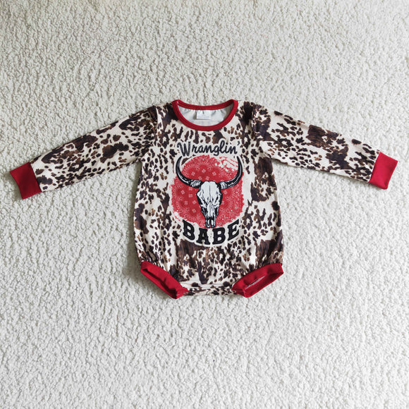 Babe Letters Highland Cow Print Red Fall Romper