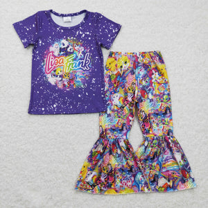 Cartoon Tiger Purple Girls Short Sleeve+Trousers Sets