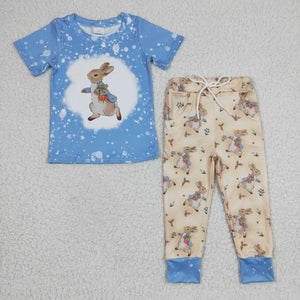 Rabbit Carrot Sky Blue Beige Boys Easter Outfits