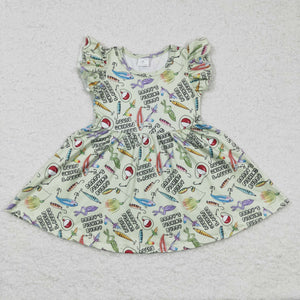 Promotional Daddy's Fishing Buddy Letters Girls Flutter Sleeve Dress