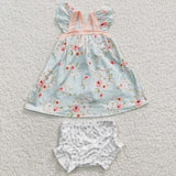 Floral Bluish Polka Dots Girls Bummies Sets