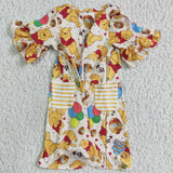 Cartoon Birthday Cake Yellow Girls Short Sleeve Dress