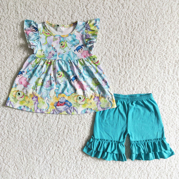 Promotional Cartoon Eye Girls Shorts Sets