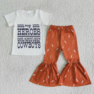 Promotional Heroes Cowboy Orange Girls Short Sleeve+Trousers Sets