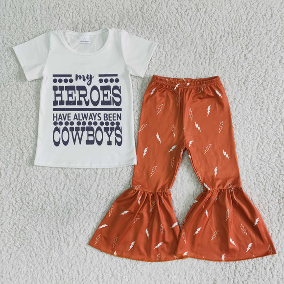 Promotional Heroes Cowboy Orange Girls Short Sleeve+Trousers Sets