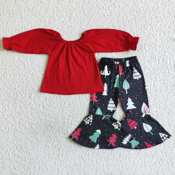 Promotional Red Black Tree Girls Christmas Outfits