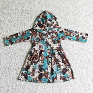 Cow Leopard Print Hoodie Girls Long Sleeve Dress Coat